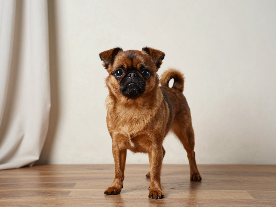Brussels Griffon Portrait in Qingdao Studio in in a quiet portrait studio with a plain backdrop and eye-level framing in Qingdao