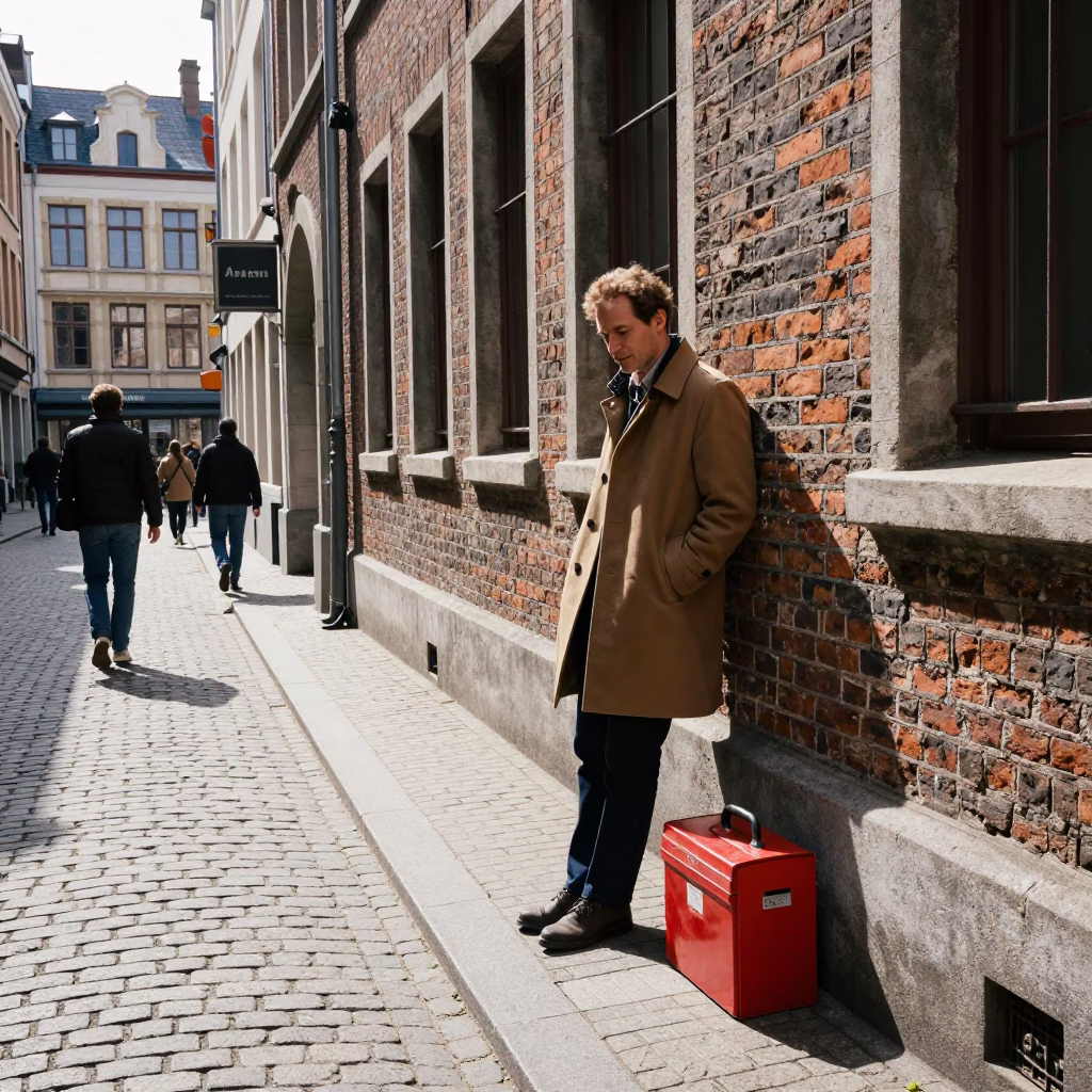 Brussels Noon Street Scene with Lockbox and Urban Details in in Brussels, Belgium