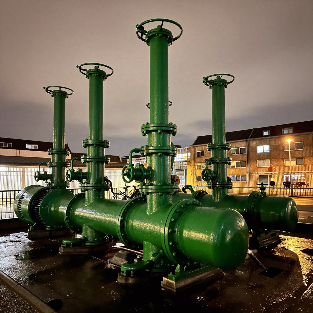 Brussels Sewage Pumping Station Massive Green Pumps And Wet Drawbridge Deck in in Brussels, Belgium