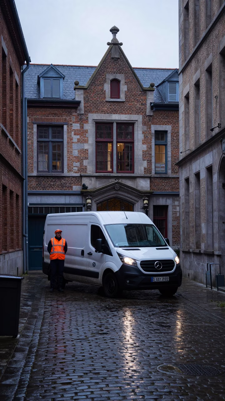 Brussels Worker at Early Morning Light in in Brussels, Belgium