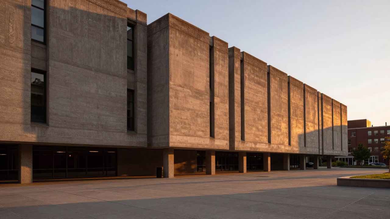 Brutalist Concrete Architecture at Sunset in Boston Massachusetts Urban Landscape in in Boston, Massachusetts, United States
