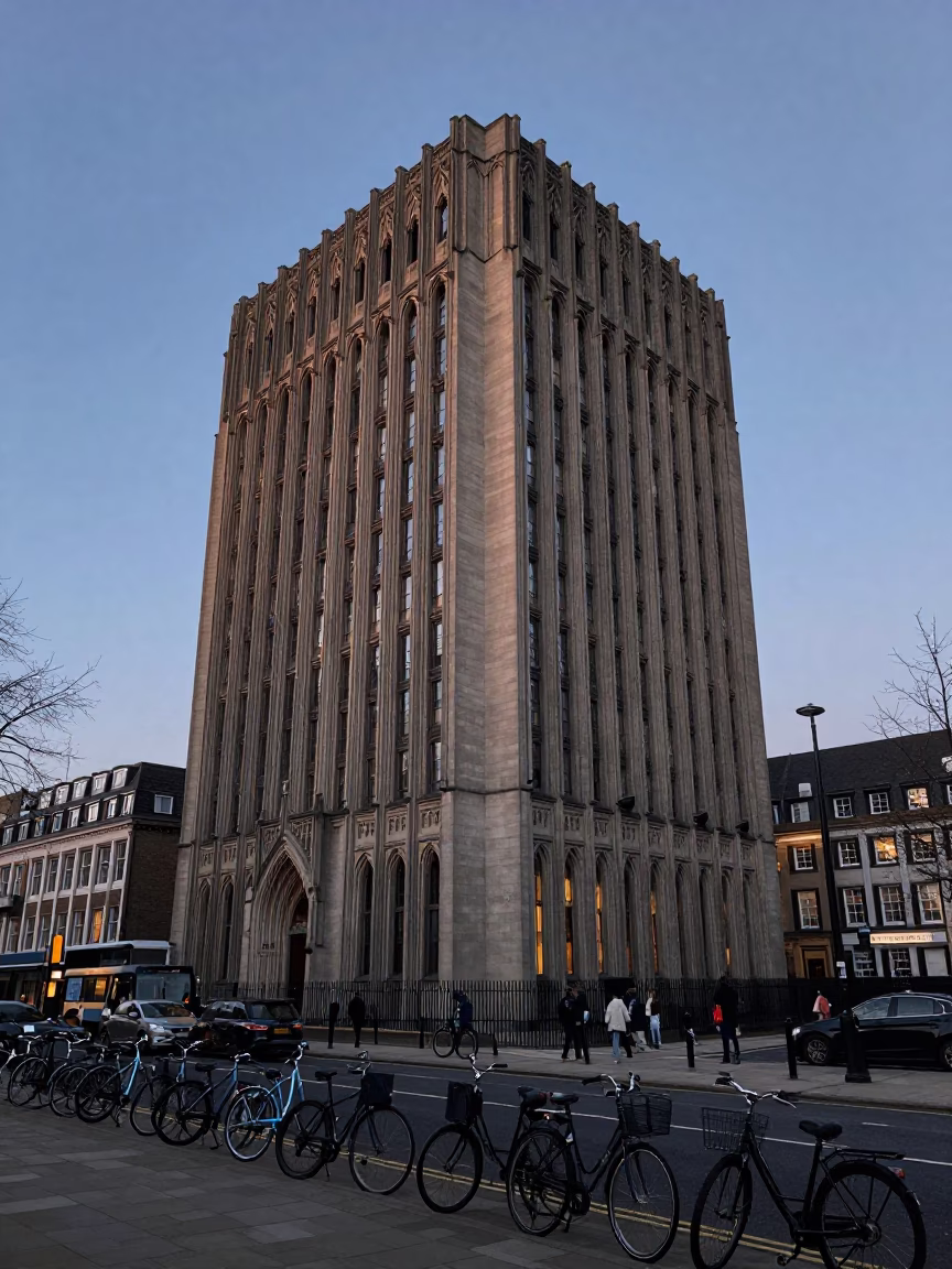 Brutalist Concrete University Tower at Dusk in Bristol United Kingdom in in Bristol, United Kingdom