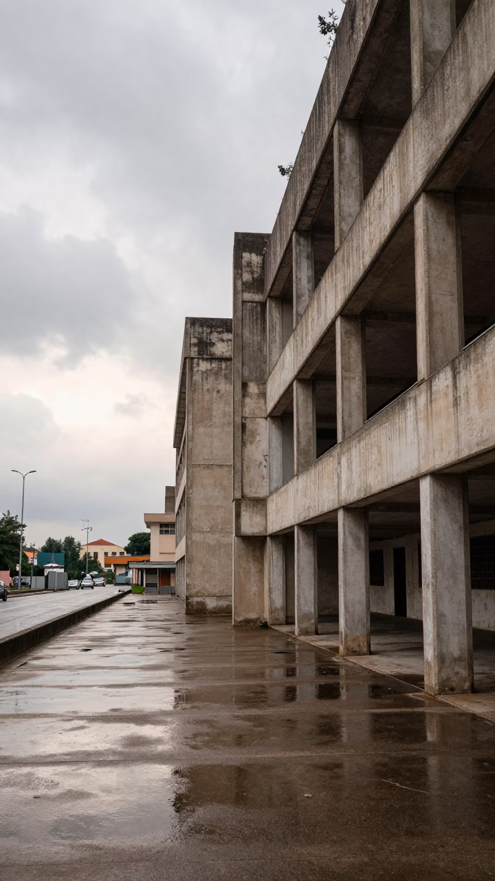 Brutalist Garage Inside Tripoli Train Terminal in inside a restored train terminal near Tripoli