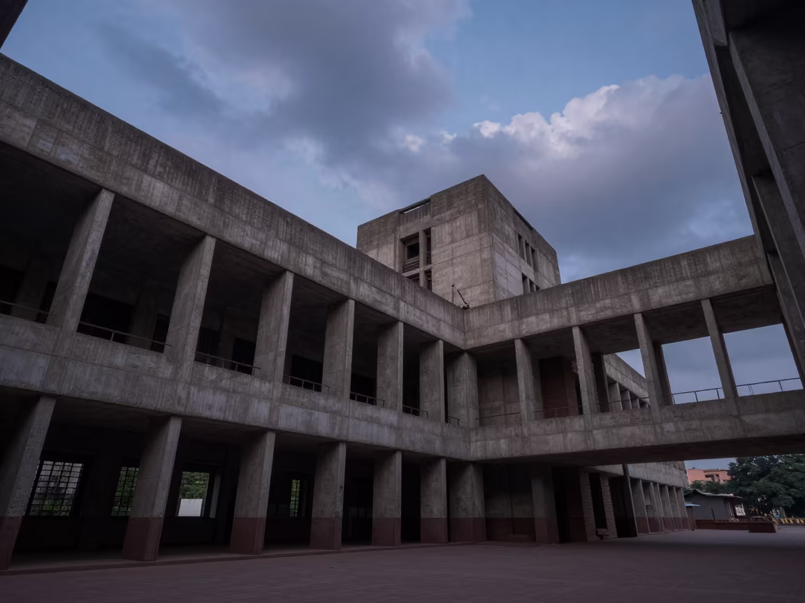 Brutalist Government Building in Delhi Terminal in inside a restored train terminal in Karol Bagh, Delhi