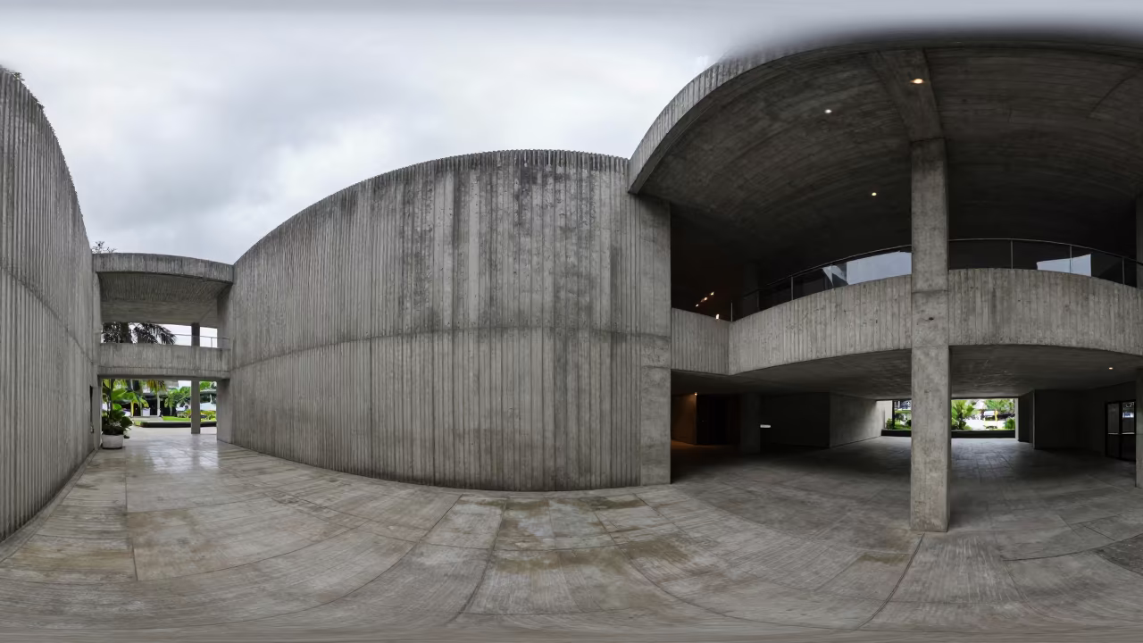 Brutist Concrete Lobby Monsoon Light Mazatlan in inside a ribbed concrete lobby near Mazatlan
