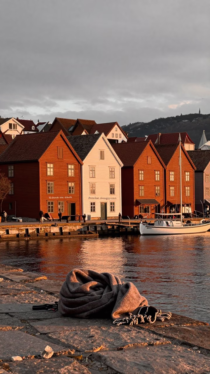 Bryggen Wharf And Harbor in Bergen in in Bergen, Norway
