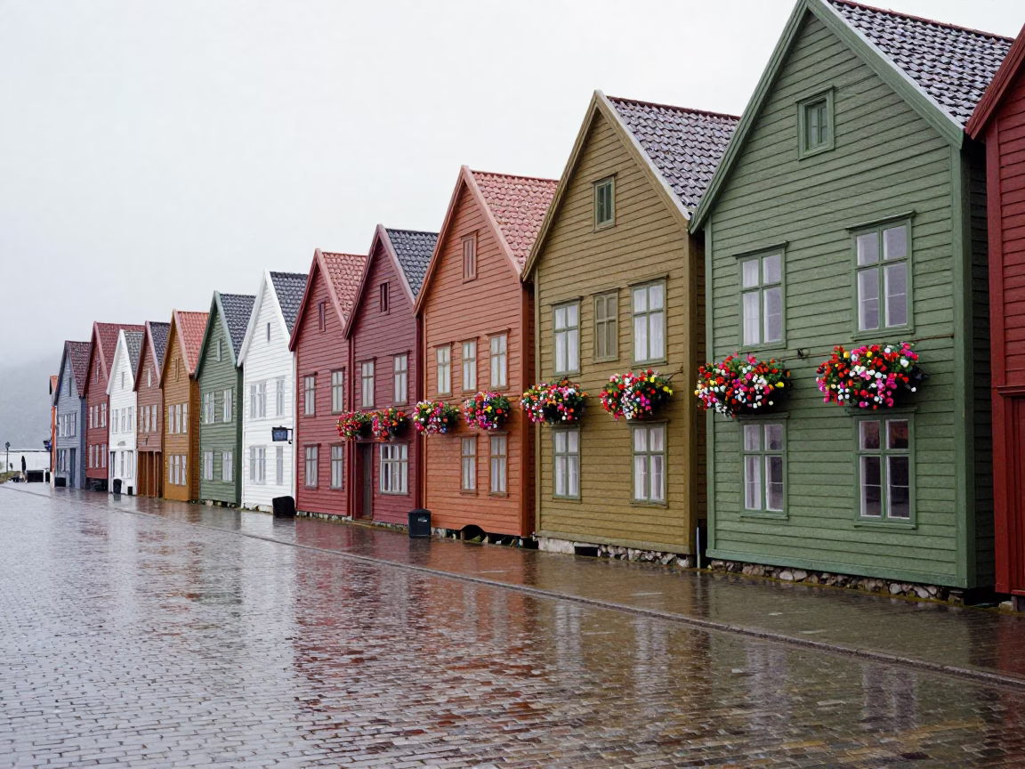 Bryggen Wharf in Bergen in in Bergen, Norway
