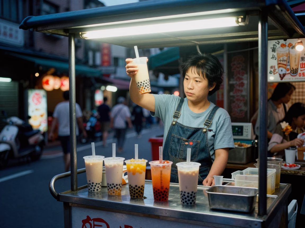 Bubble Tea in Taipei at Twilight in in Taipei, Taiwan