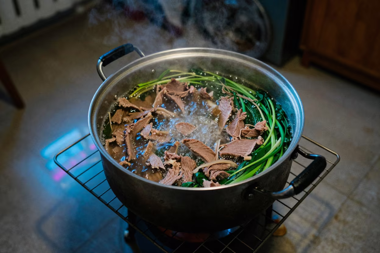 Bubbling Beef Hot Pot on Bakery Rack in on a bakery cooling rack in Timisoara