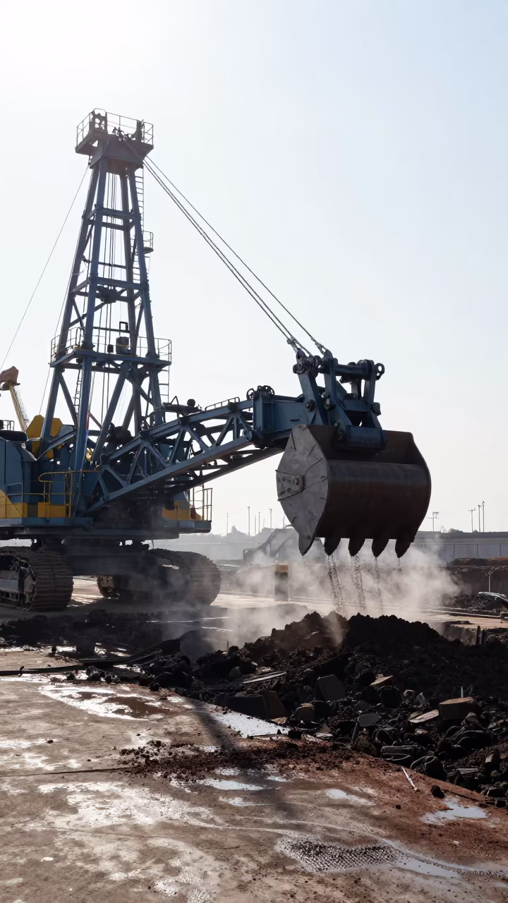 Bucket Wheel Excavator Carving Lignite Seam in beside exposed structural steel in Fujian
