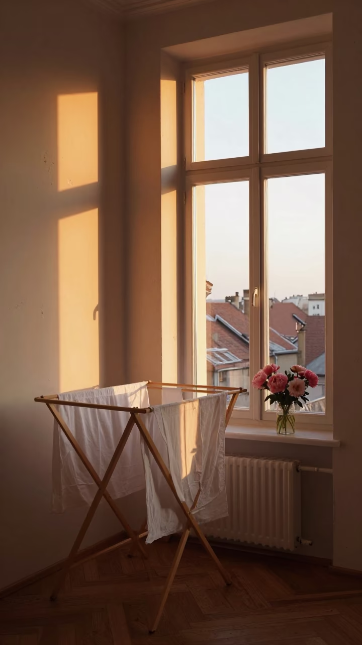 Budapest Apartment Interior at Honeyed Evening Light in in Budapest, Hungary