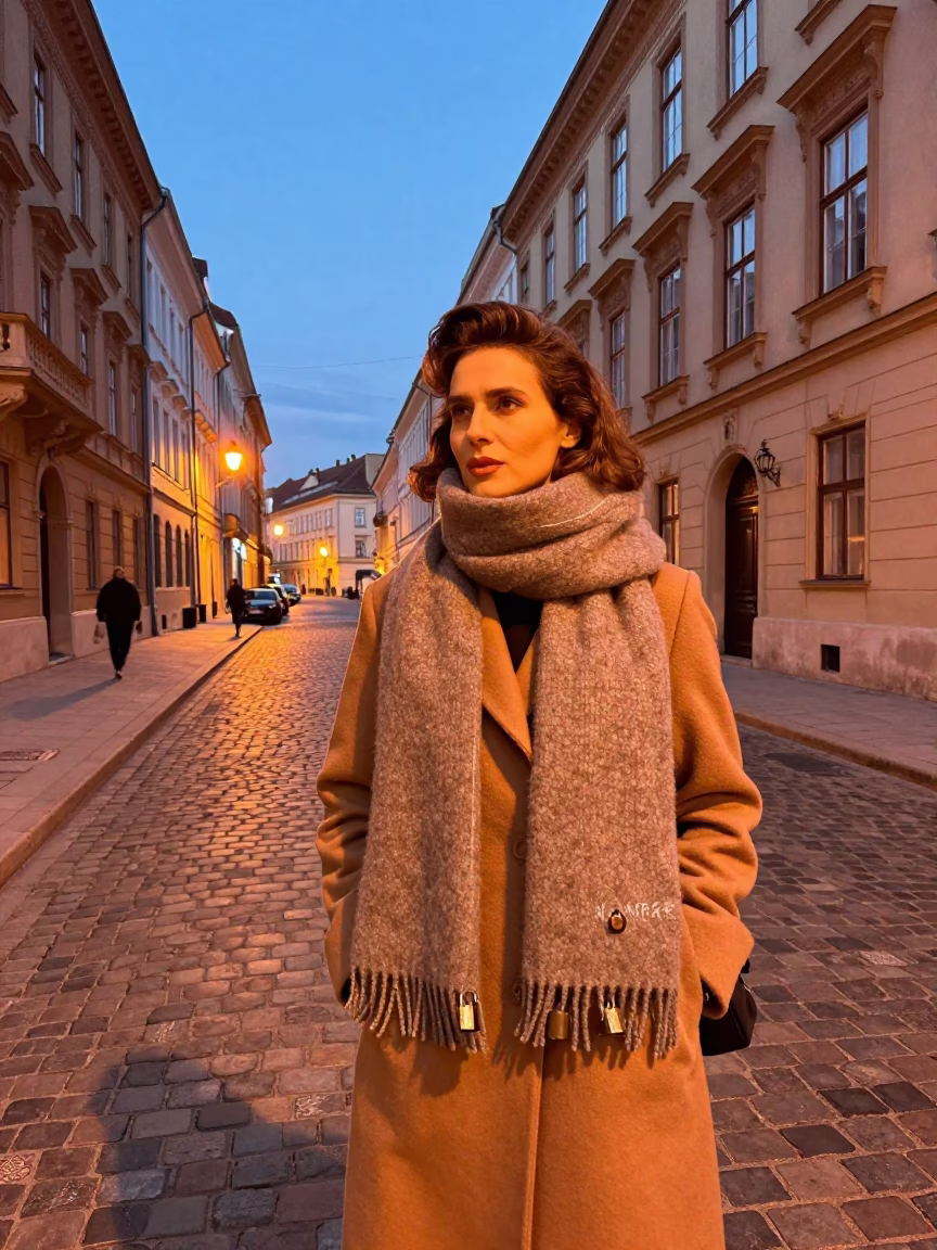 Budapest Dusk Street Fashion Wool Scarves and Padlock on Chain Link Fence in in Budapest, Hungary