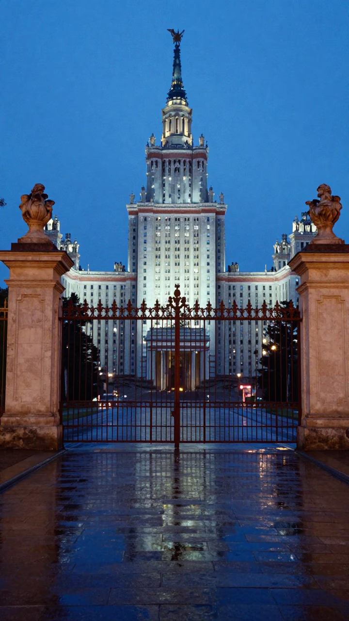 Budapest Evening Blue Hour Wet Flagstones and Rusty Gate Details in in Budapest, Hungary