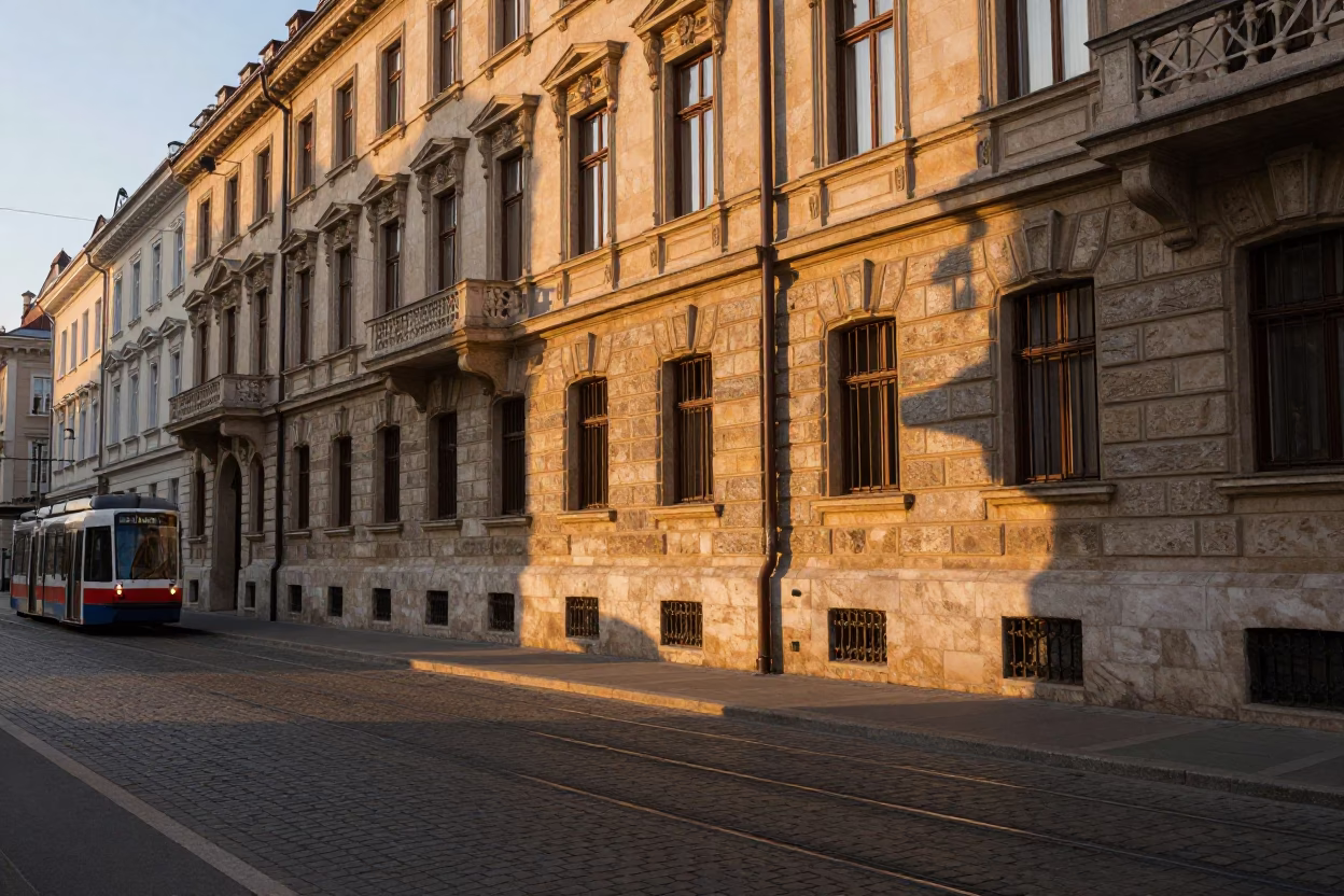Budapest Evening Light on Historic Architecture and Street Life in in Budapest, Hungary