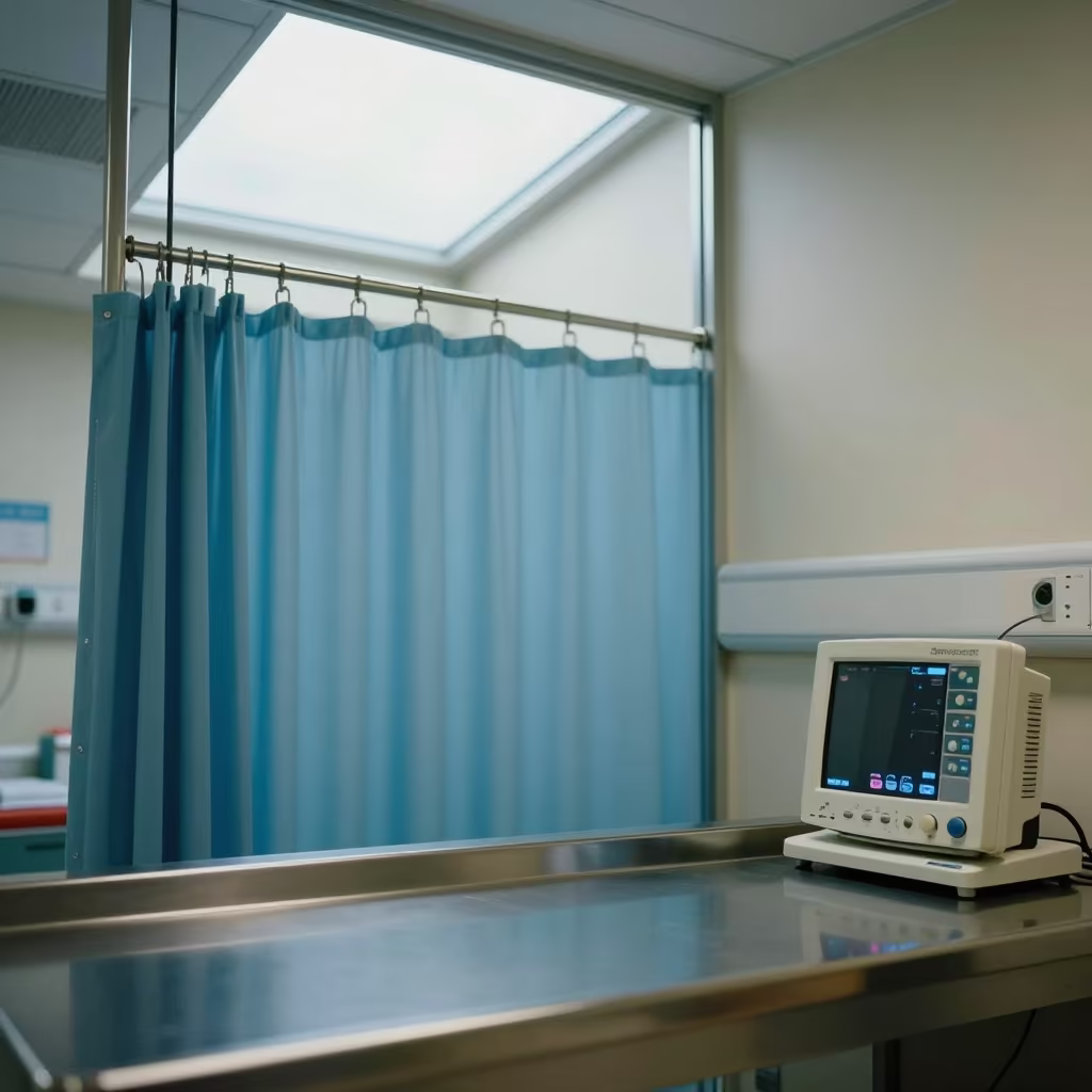 Budapest Hospital Recovery Bay Nurse Station in at a nurse station under monitor glow in Budapest