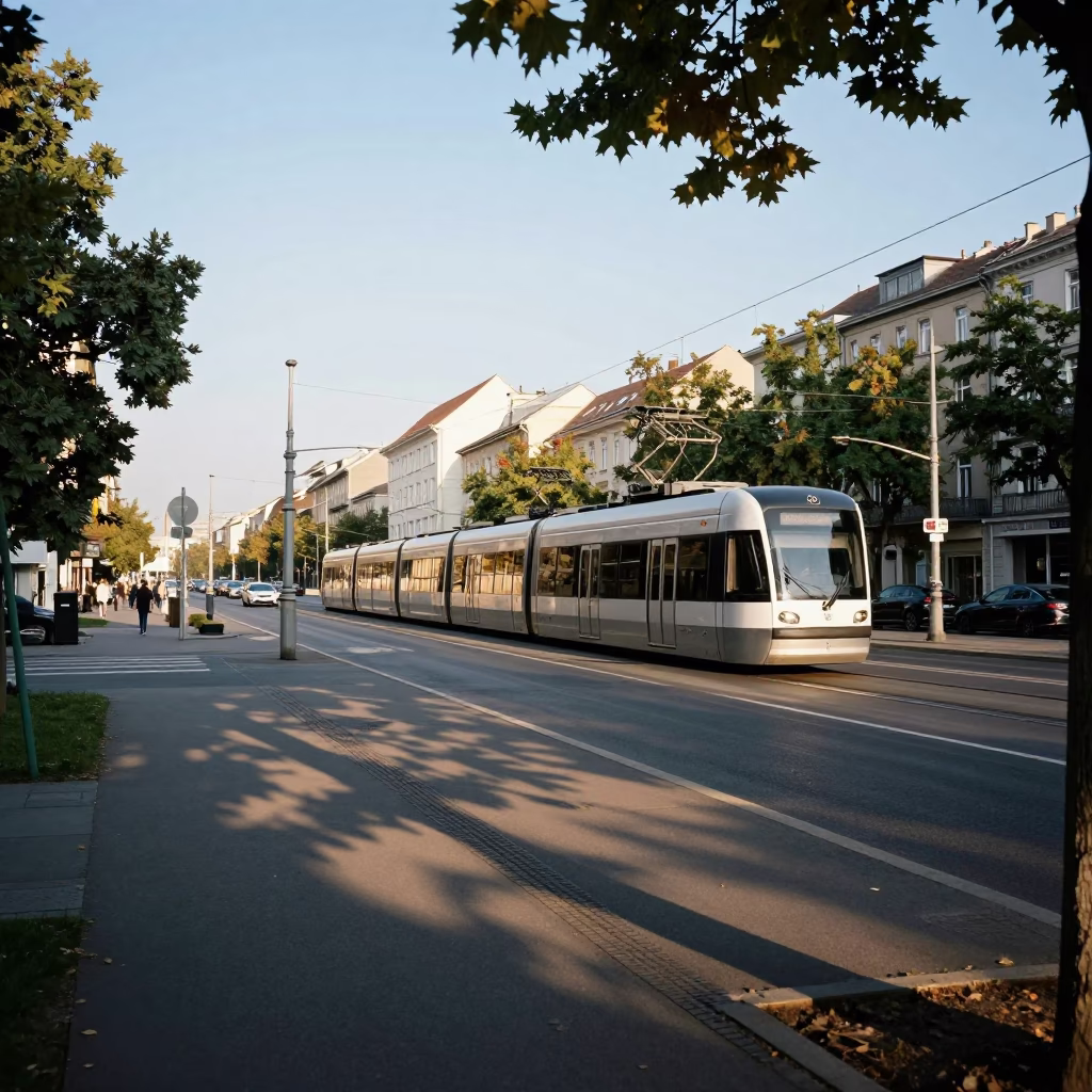 Budapest Hungary Late Afternoon Light Street Scene with Monorail and Urban Details in in Budapest, Hungary