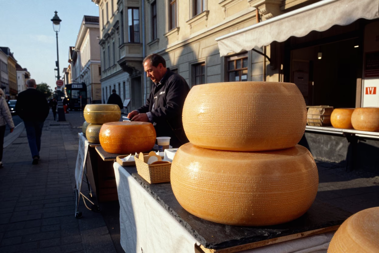 Budapest Hungary Late Afternoon Street Scene with Ceramic Beehive Cheese Dome and Mesh Colander in in Budapest, Hungary