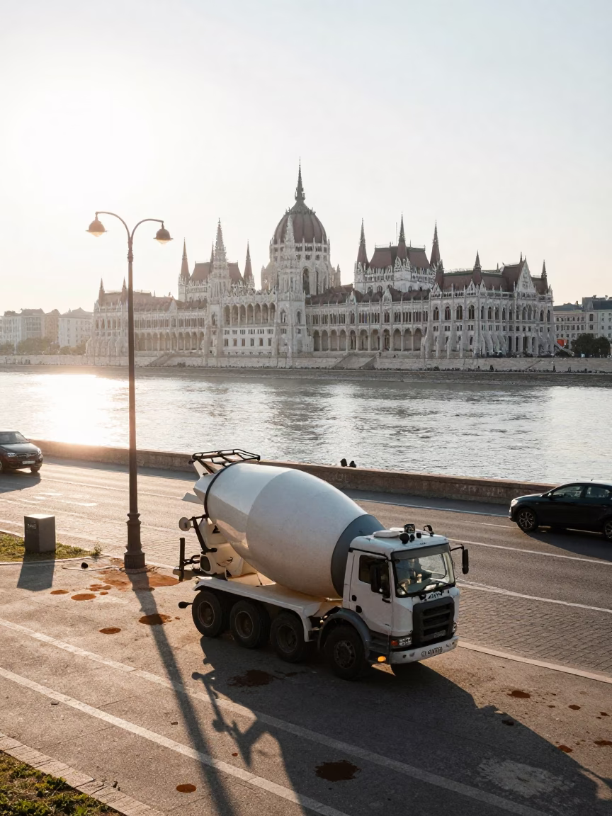 Budapest Hungary Morning Street Scene with Construction and Tea Stains in in Budapest, Hungary