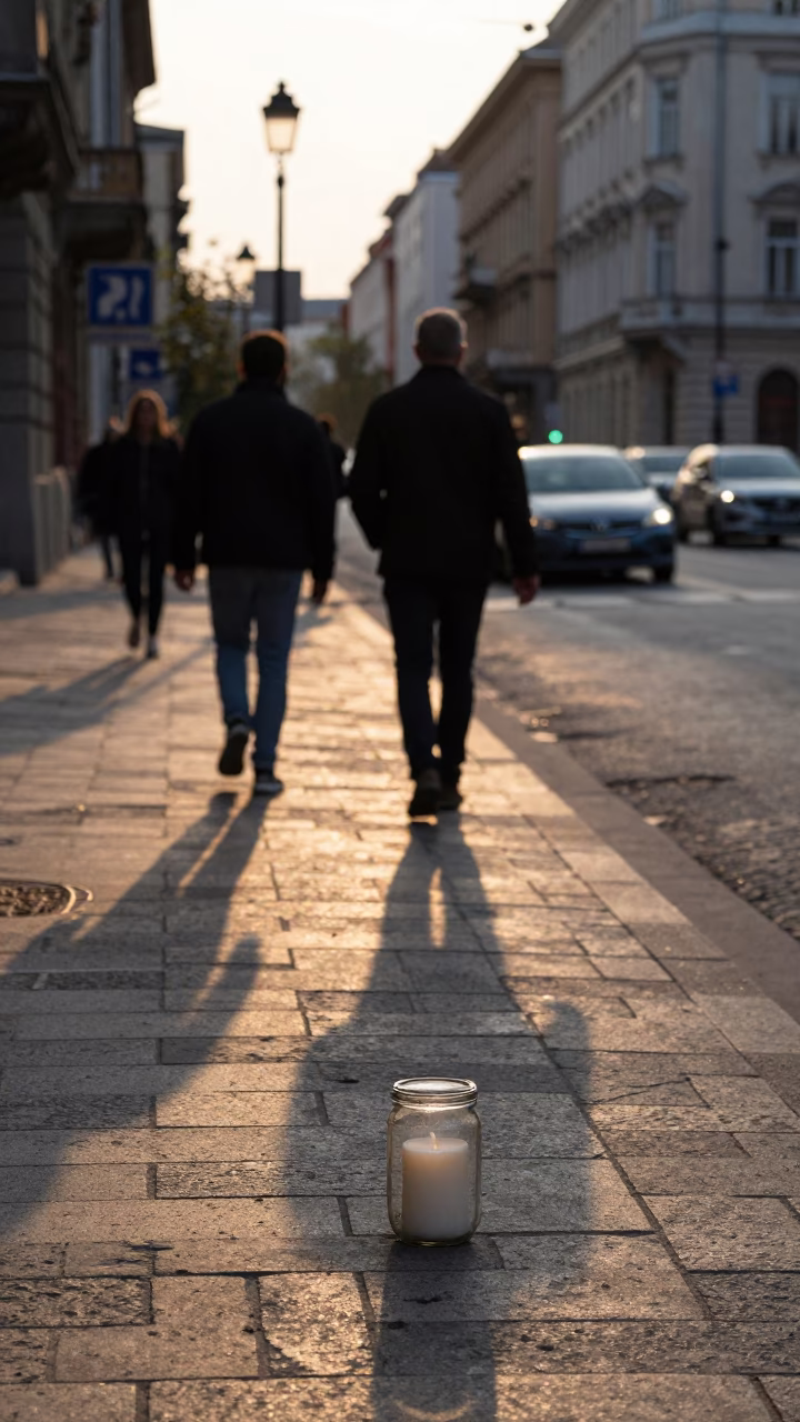 Budapest Late Afternoon Street Scene with Jar and Candle Holder in in Budapest, Hungary