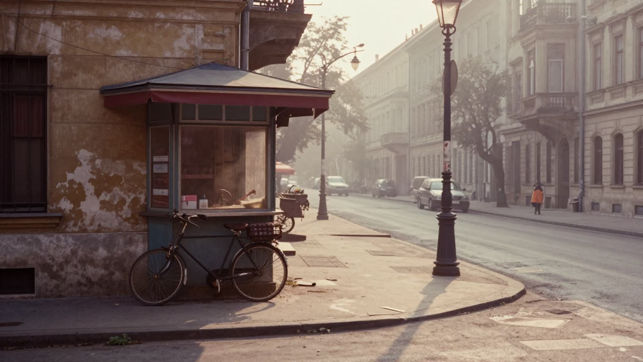 Budapest Morning Street Scene with Vintage 1970s Details and Local Life in in Budapest, Hungary