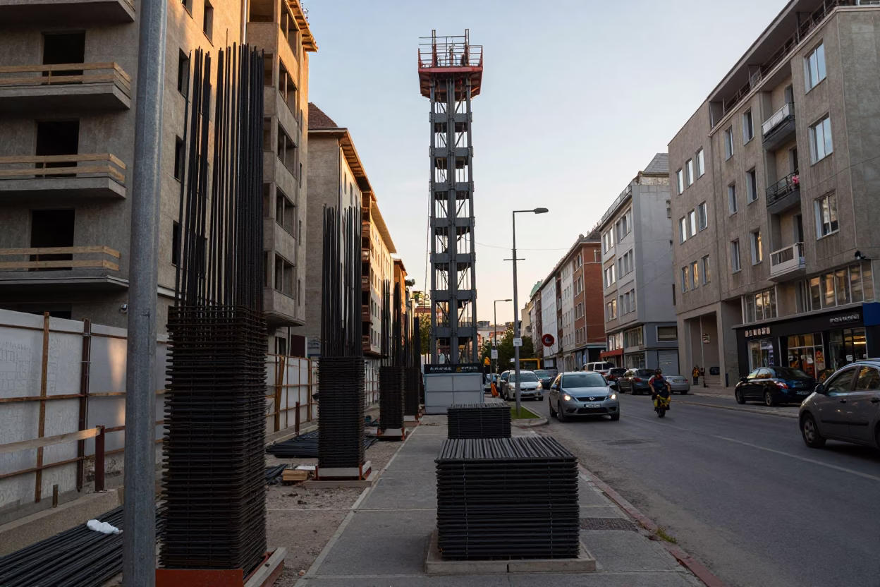 Budapest Rebar Bundles at The Early Afternoon Light in in Budapest, Hungary