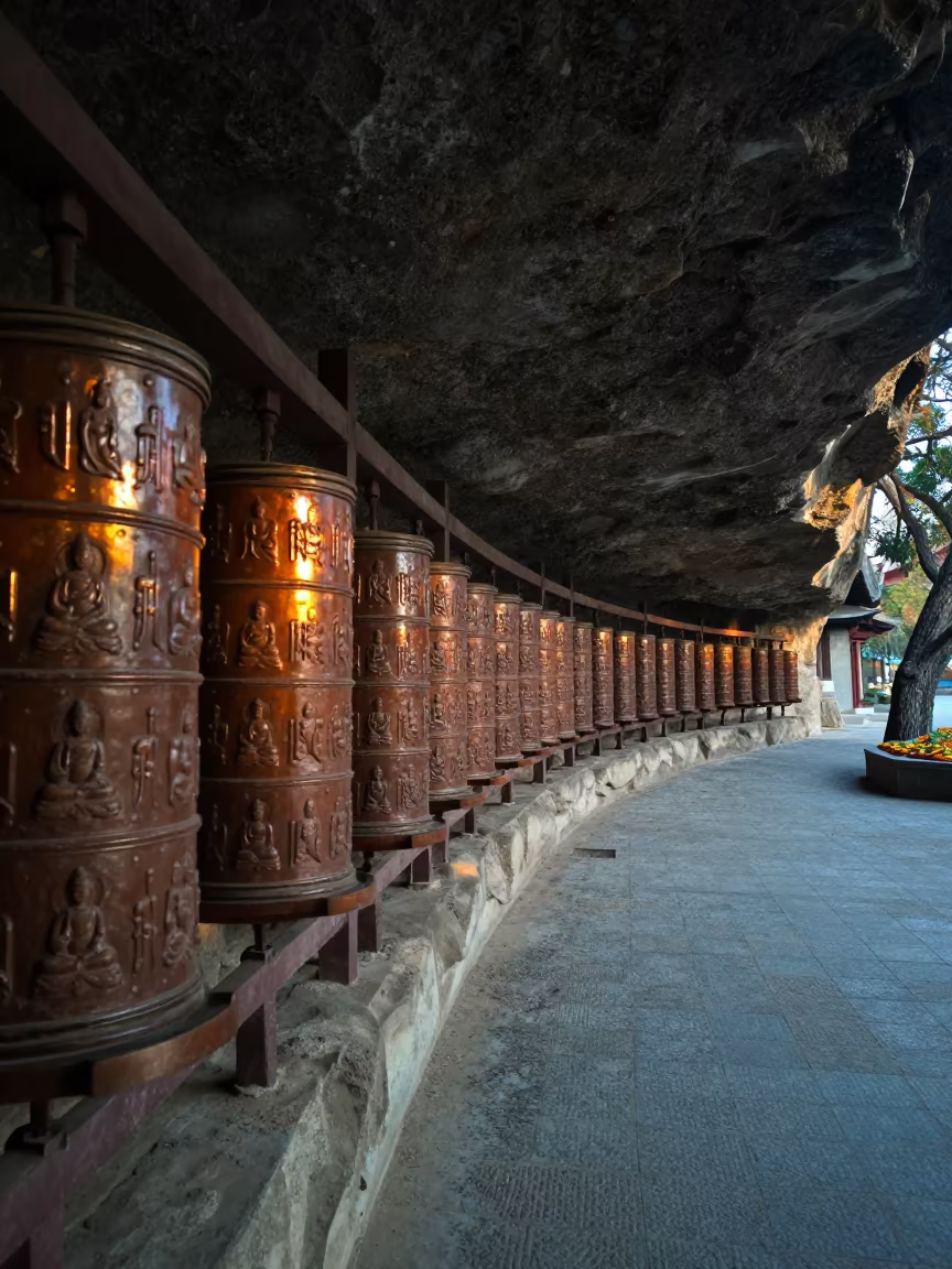 Buddhist Cave Temple Prayer Wheel Corridor in beside a prayer wheel corridor in Jeddah