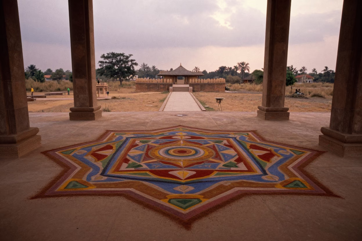 Buddhist Sand Painting in Akure Temple Courtyard in in a temple courtyard in Akure