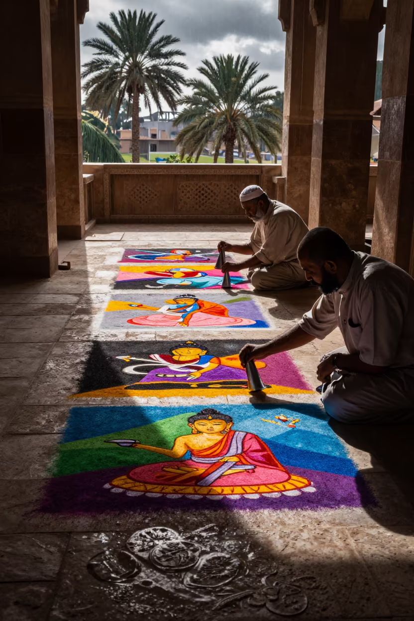 Buddhist Sand Painting in Cairo Hall in in a ceremonial hall in Cairo
