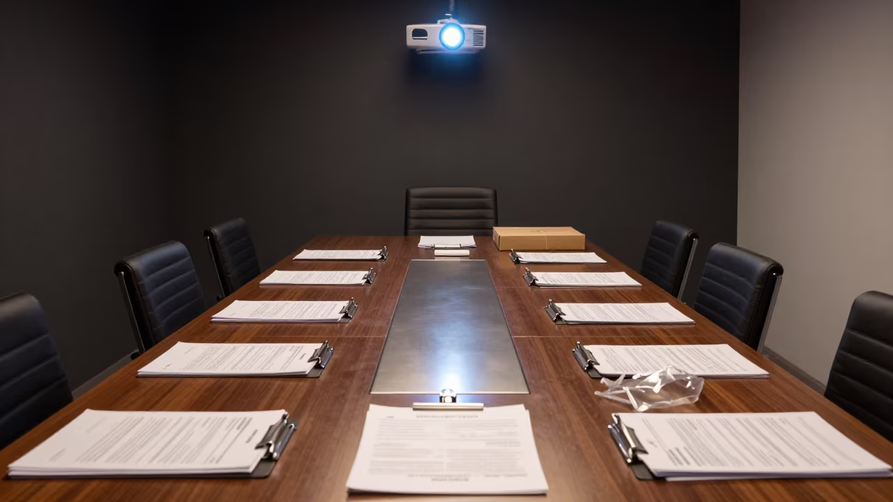 Budget Binder in Dark Belgrade Conference Room in inside a conference room in Belgrade