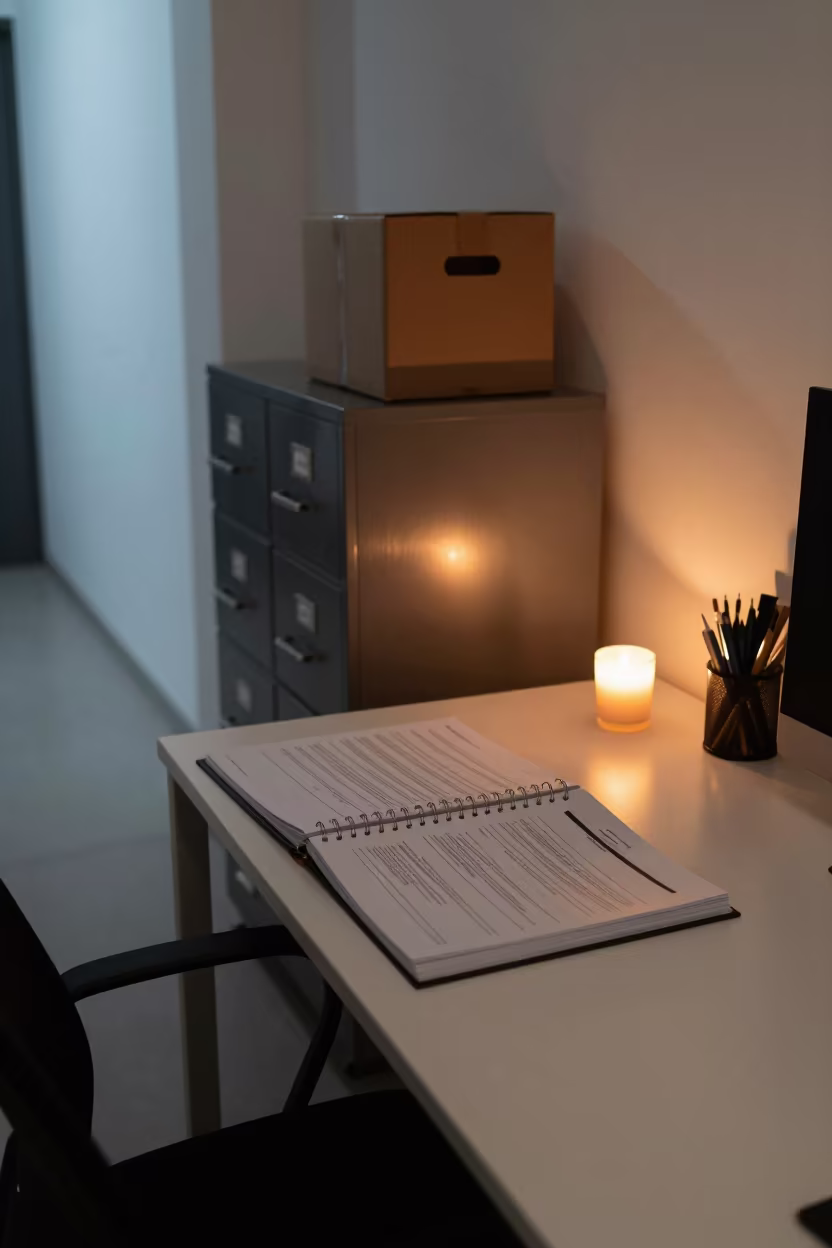 Budget Binder on Desk in Puebla Office in inside a coworking floor in Puebla