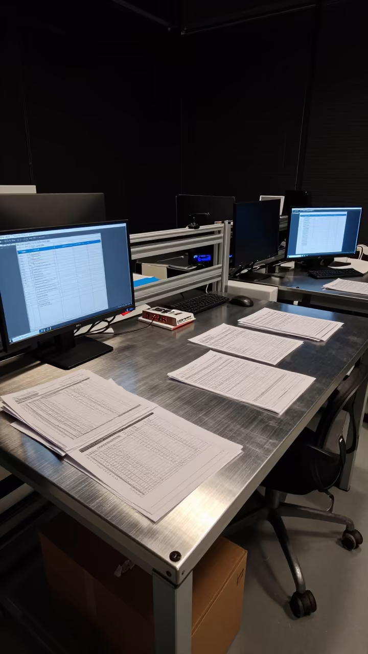 Budget Binder in Predawn Operations Center in in an operations center under monitor glow near The Hague