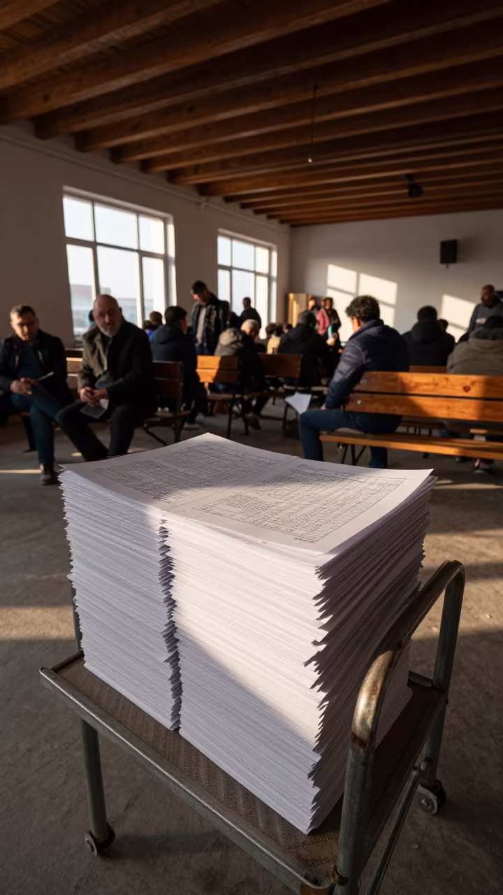 Budget Draft Stacks on Cart in Kırıkkale Hall in in a community center hall in Kırıkkale