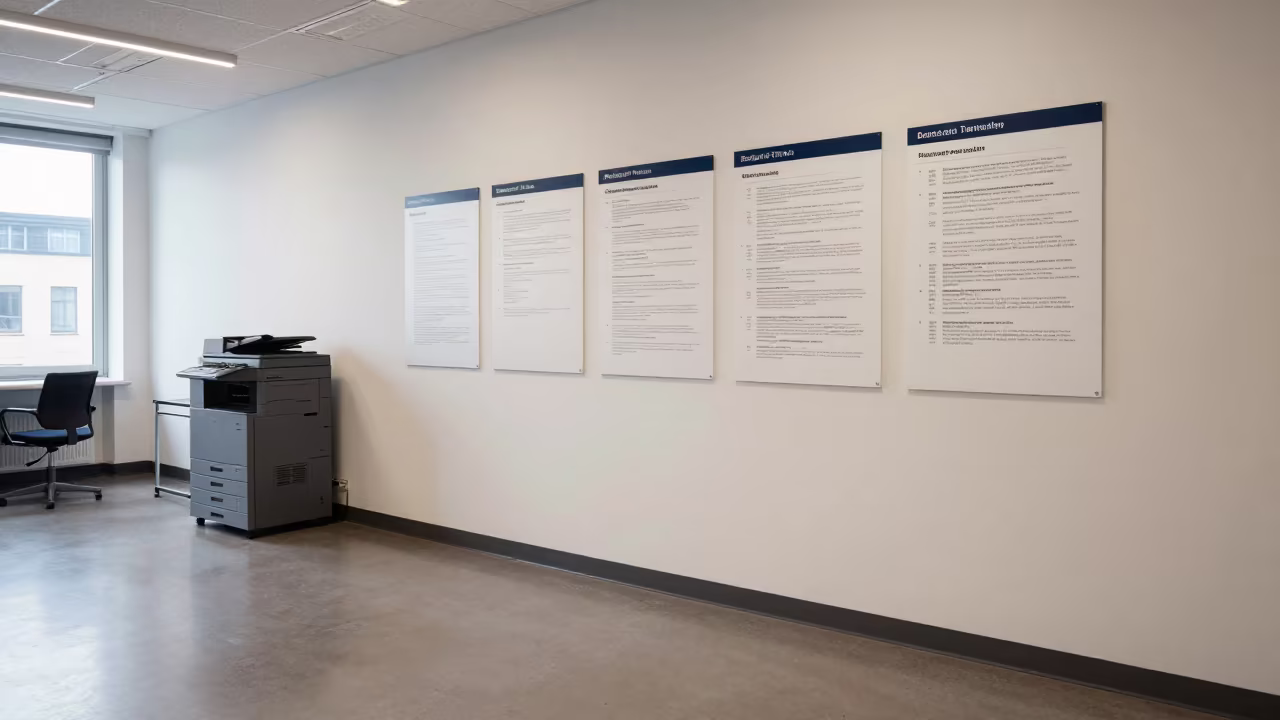 Budget Review Wall in Copenhagen Operations Center in in an operations center under monitor glow in Copenhagen