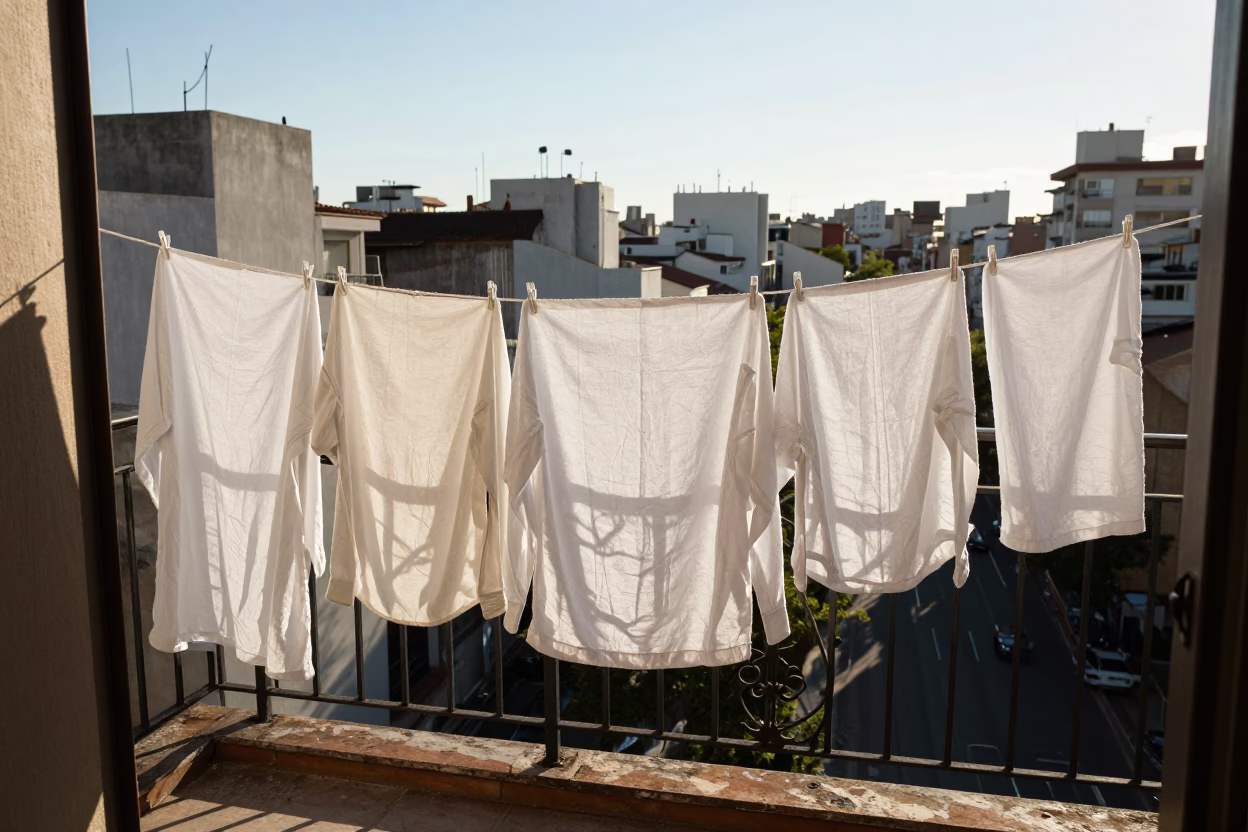Buenos Aires Balcony Afternoon with Linen Laundry and Urban Cityscape in in Buenos Aires, Argentina