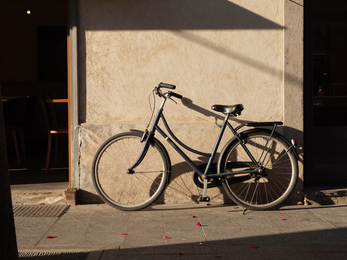 Buenos Aires Cafe Sidewalk Late Afternoon Bicycle Leaning Against Wall in in Buenos Aires, Argentina