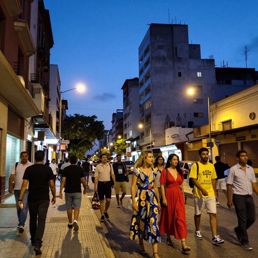 Buenos Aires Evening Street Scene with Colorful Fashion and Local Details in in Buenos Aires, Argentina