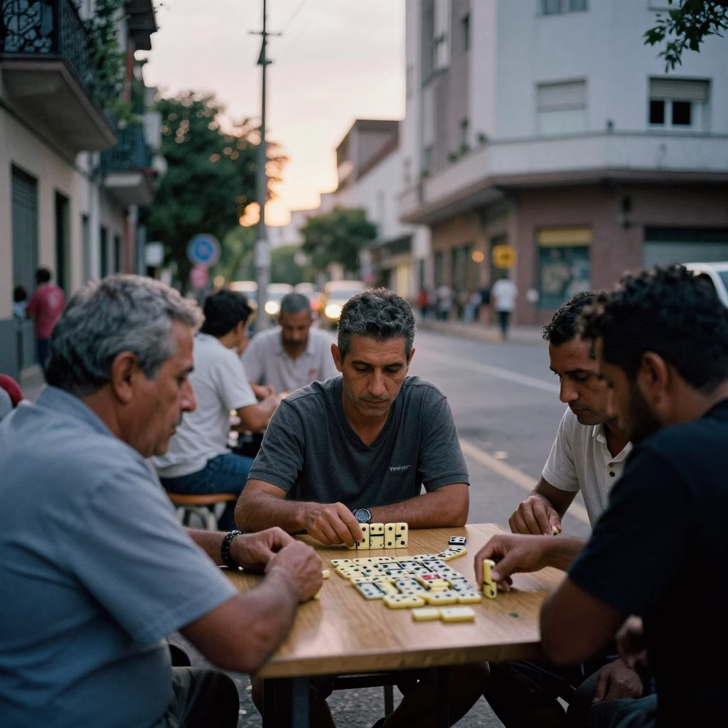 Buenos Aires Evening Street Scene with Dominoes and Urban Details in in Buenos Aires, Argentina