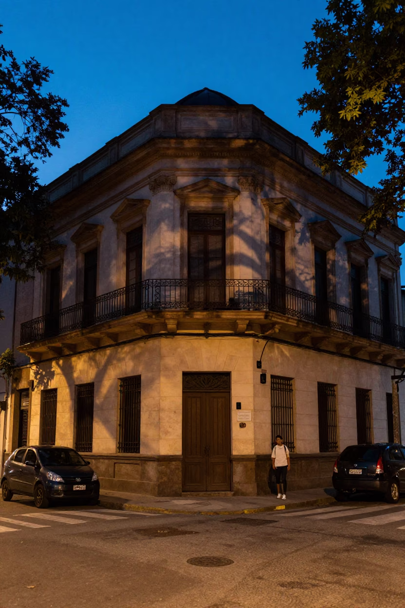 Buenos Aires Evening Street Scene with Leaf Shadows on Plaster Wall in in Buenos Aires, Argentina