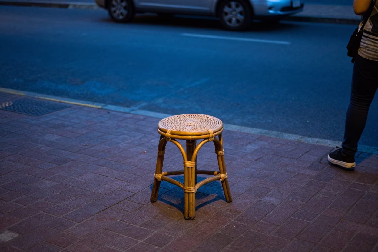 Buenos Aires Evening Street Scene with Rattan Stool and Urban Details in in Buenos Aires, Argentina