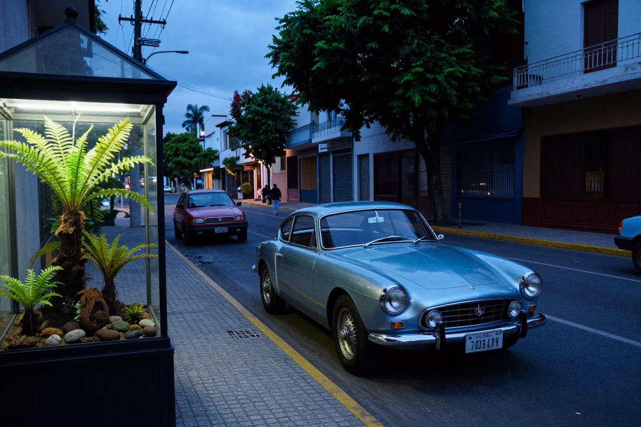 Buenos Aires Evening Street Scene with Vintage Car and Local Details in in Buenos Aires, Argentina