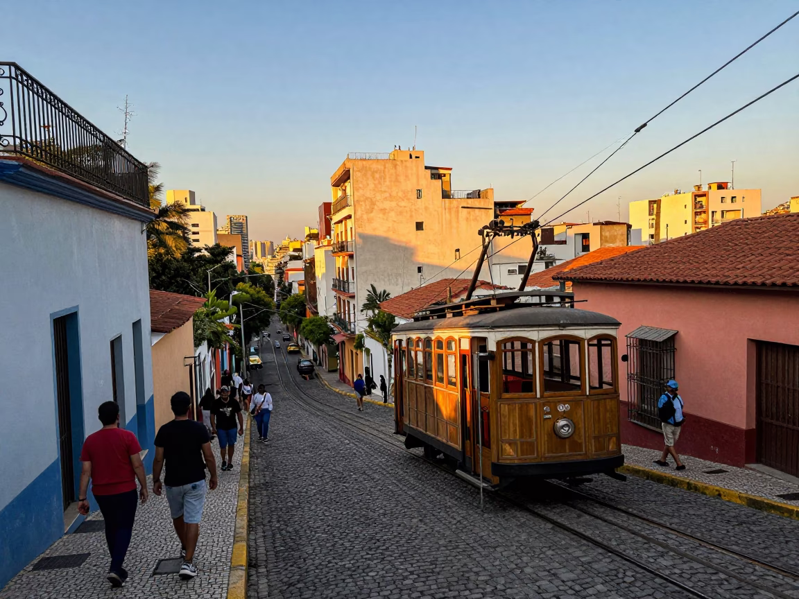 Buenos Aires Funicular Climbing Steep Hill at Golden Hour Before Sunset in in Buenos Aires, Argentina
