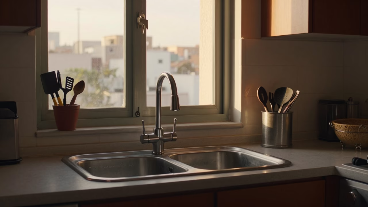 Buenos Aires Kitchen Sink and Garden Tools in Late Afternoon Light in in Buenos Aires, Argentina