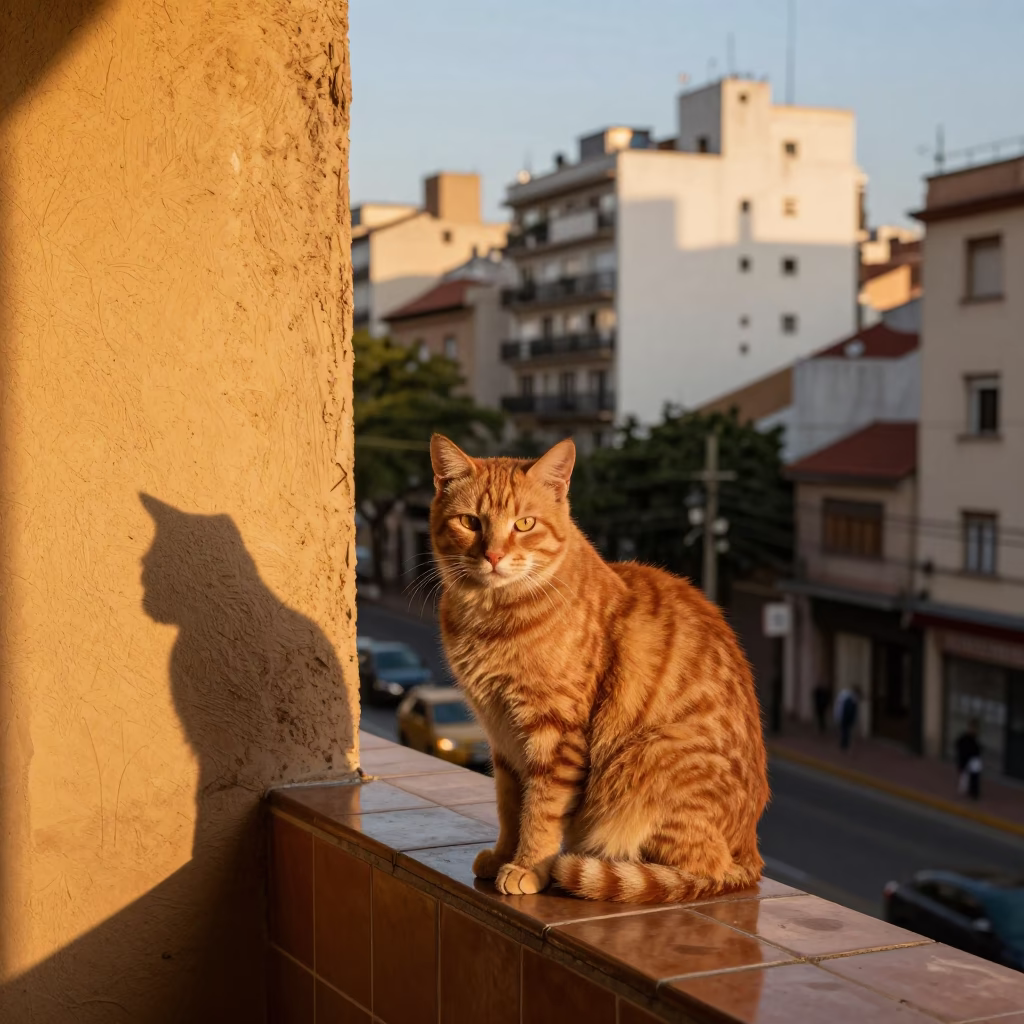 Buenos Aires Orange Cat at Honeyed Evening Light in in Buenos Aires, Argentina