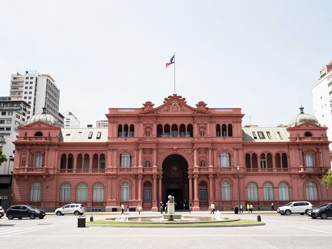 Buenos Aires Plaza de Mayo Noon Light Historic Architecture and Street Scene in in Buenos Aires, Argentina