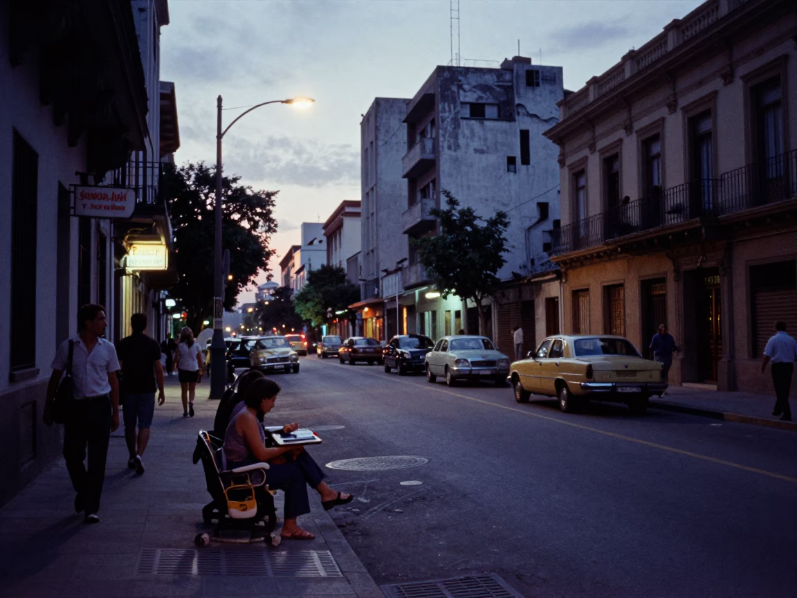 Buenos Aires Pre-Dawn Street Scene with Vintage 1950s Aesthetic and Local Details in in Buenos Aires, Argentina