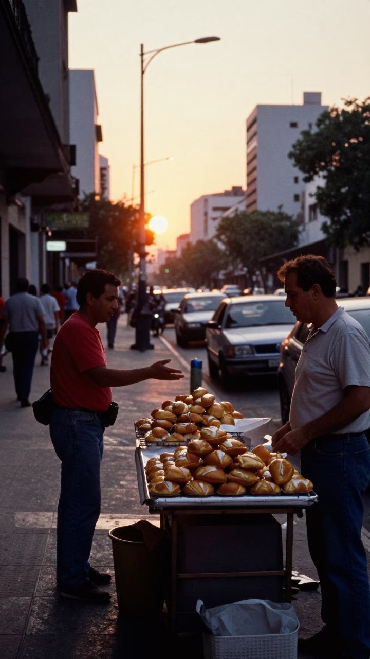Buenos Aires Street Scene at As The Sun Drops Toward The Horizon in in Buenos Aires, Argentina