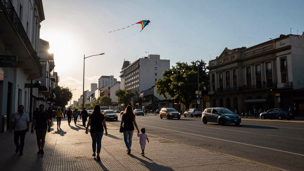 Buenos Aires Street Scene at The Late Afternoon Light in in Buenos Aires, Argentina