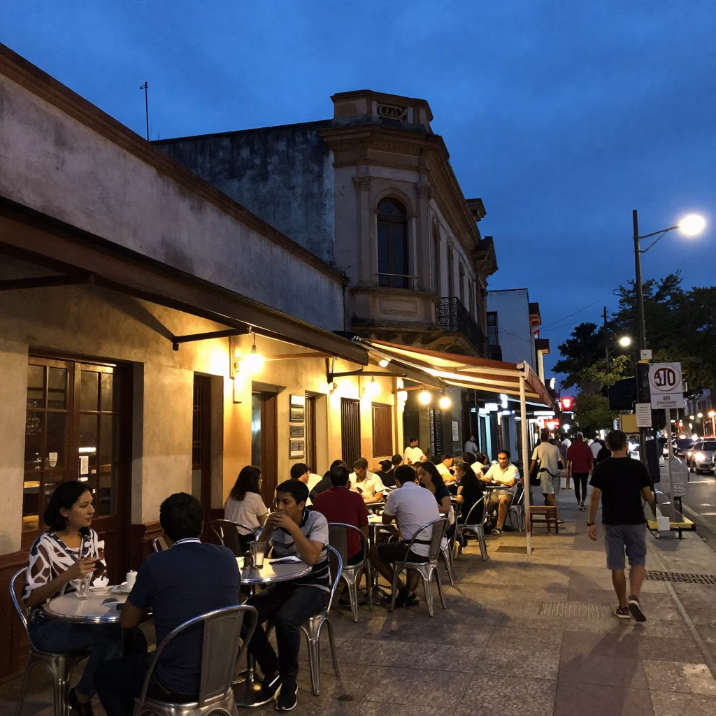 Buenos Aires Street Scene Indigo Twilight Vintage 1950s Architecture in in Buenos Aires, Argentina