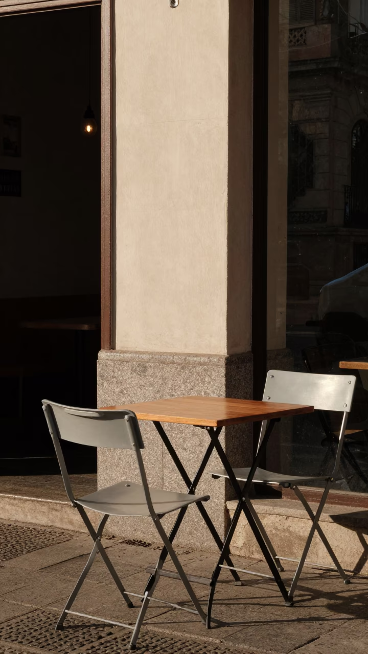 Buenos Aires Street Scene with Folding Chairs and Late Afternoon Light in in Buenos Aires, Argentina