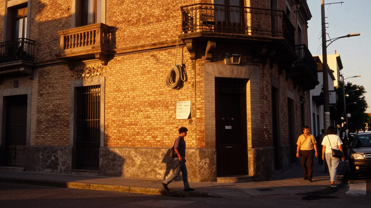 Buenos Aires Sunset Street Scene with Coiled Rope and Paper Lantern in in Buenos Aires, Argentina